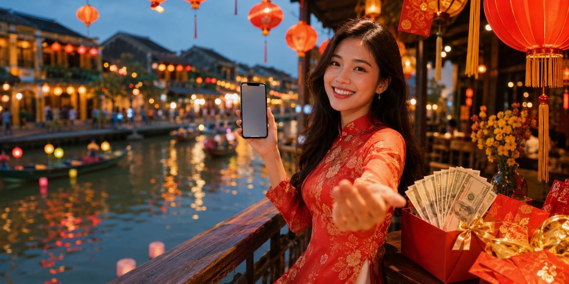 Không khí đêm phố cổ Hội An với bao lì xì đỏ và tách cà phê Việt Nam