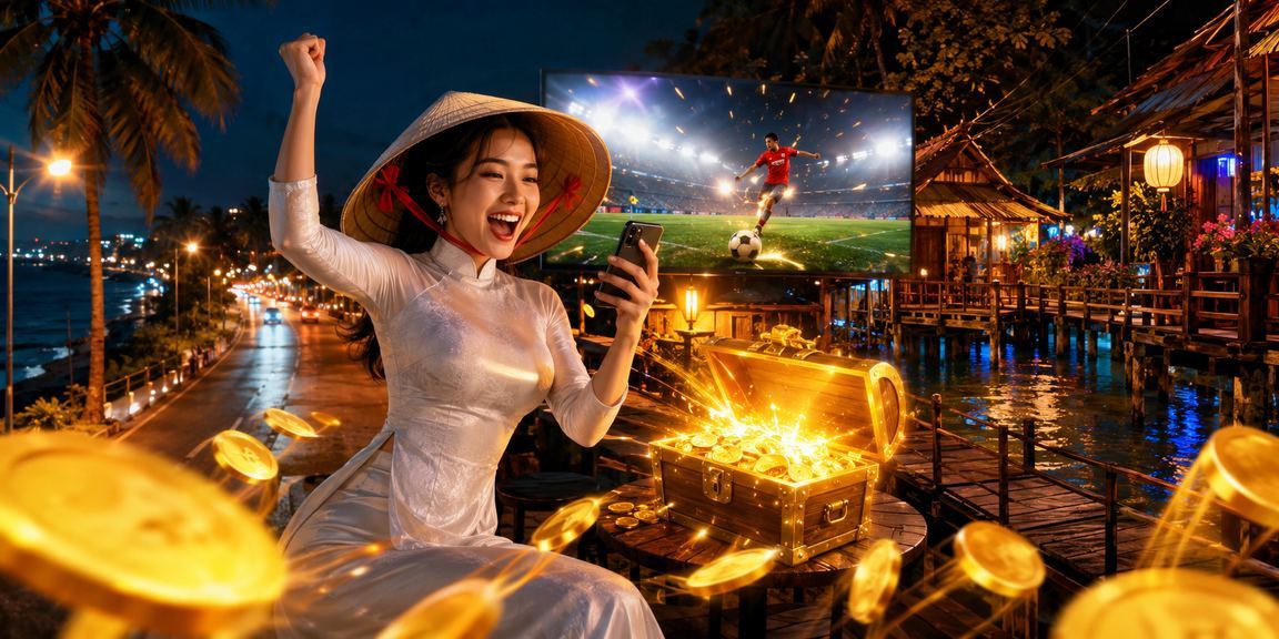 Người phụ nữ đội nón lá tại Mũi Né kiểm tra thưởng hoàn tiền trên điện thoại